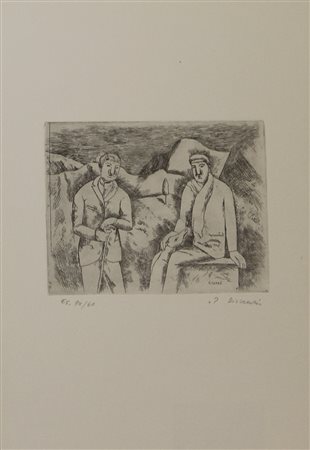 Carrà Carlo Dioscuri acquaforte su carta cm 50x35 es. 34/60, timbro a secco...