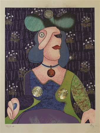 Baj Enrico Personaggio Serigrafia e applicazioni su carta cm 100x70 es....