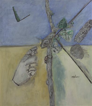 Meloni Gino Angolo di giardino con vite, 1968 olio su tela cm. 73x60 firmato...