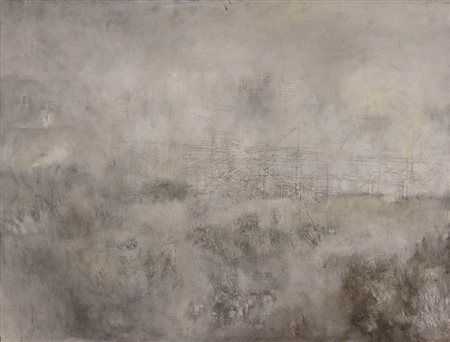 Banchieri Giuseppe Periferia con la nebbia, 1959 olio su tela cm. 80x100...