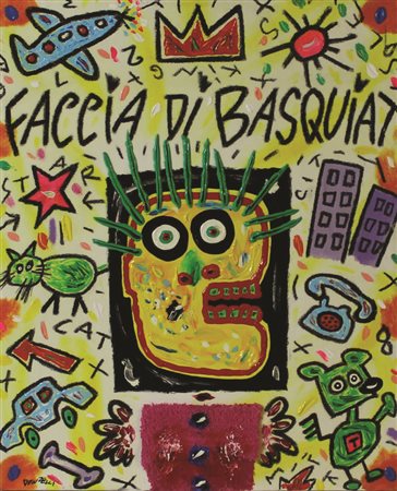 Donzelli Bruno Faccia di Basquiat olio e applicazioni su tela cm 50x40...