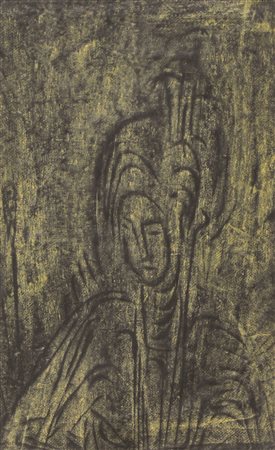 Basaldella Mirko Figura femminile, 1963 pastelli a cera su carta velina nera, MECENATE ASTE