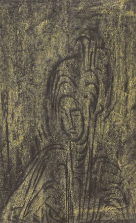 Basaldella Mirko Figura femminile, 1963 pastelli a cera su carta velina nera...