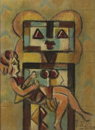 Kodra Ibrahim Senza titolo olio su tavola cm 40x30 firmato in basso a destra,...