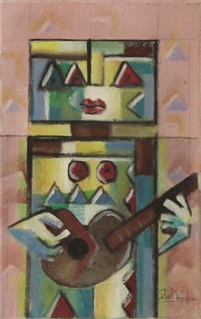 Kodra Ibrahim Suonatore, 1983 olio su tela cm 30x20 firmato in basso a...