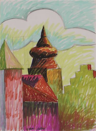 Salvo Lindau tecnica mista su carta cm 74x57 firmata e intitolata in basso al...