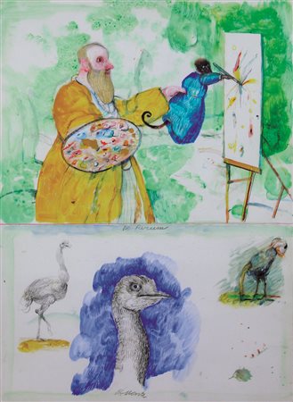 Possenti Antonio De rerum tecnica mista su carta cm 70x50 firmata in basso al...