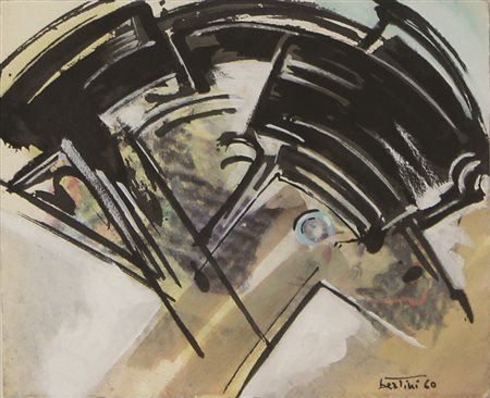 Bertini Gianni Senza Titolo, 1960 tecnica mista su carta cm 23x29 firmato e...