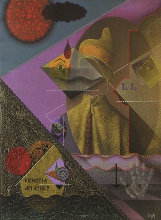 Fergola Sergio Doge L.L. olio e applicazioni su tela cm 100x80 firmato in...