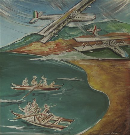 Bonetti Uberto Tra lago e mare (seconda metà anni' 30) tecnica mista su...