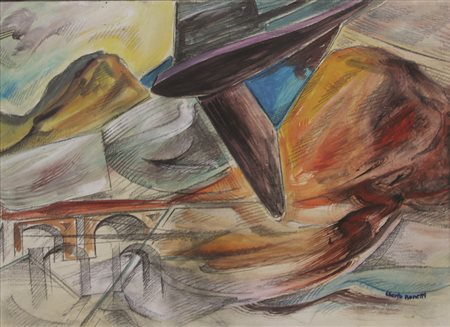 Bonetti Uberto In volo radente su le cave di Carrara tecnica mista su tavola...