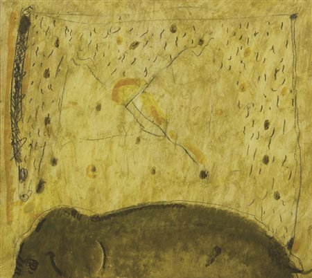 Fornari Mauro Terra elefante cielo leopardo, 1999 olio su tavola cm. 29x32...