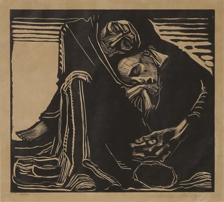Kollwitz Kaethe Tod mit frau im schloss, anni '20 xilografia su carta cm...