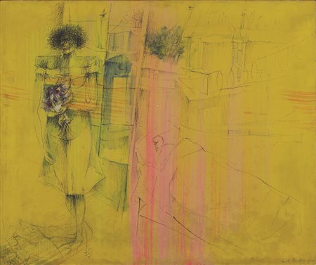 Pignatelli Ercole Visita inattesa, 1959 tecnica mista su tela cm 70x100...