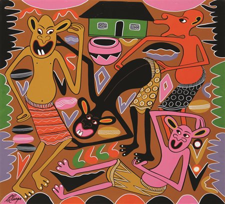 Lilanga George Mngoye afi kilie kisha ata tuambia, 2002 acrilico su masonite...