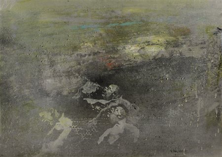 Banchieri Giuseppe Figure nel paesaggio, 1971 olio su tela cm 30x40 firmato...