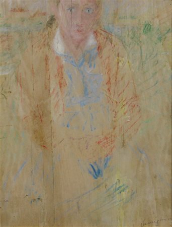 Semeghini Pio Ritratto di bambina nel paesaggio, 1953 olio magro su tavola cm...