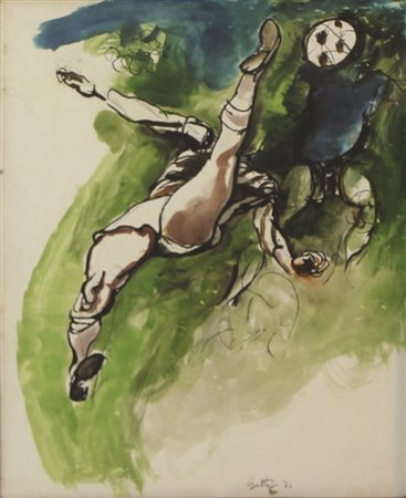 Guttuso Renato Rovesciata, 1964 acquarello su carta cm 52x41 firmato e datato...