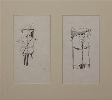 Pascali Pino Al cafone e policeman, 1964 disegno su carta cm 21x25 autentica...