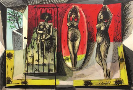 Pignatelli Ercole Le tre grazie olio su tela cm. 50x70 firmato in basso a...