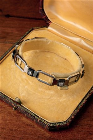 Bracciale Déco in oro 18 kt con diamanti e onice