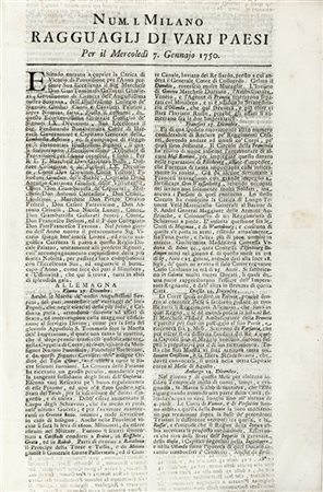 [GIORNALI] - Ragguaglj di varj paesi. Milano: Malatesta, 1750.

Annata completa