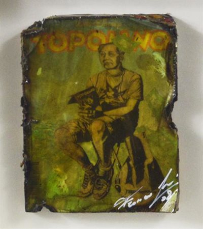 Andrea Francolino MICKEY MAO collage su rivista combusta, cm 18x14 firma e...