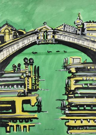 Remo Brindisi PONTE DI RIALTO tempera su carta applicata su tela, cm 70x50...
