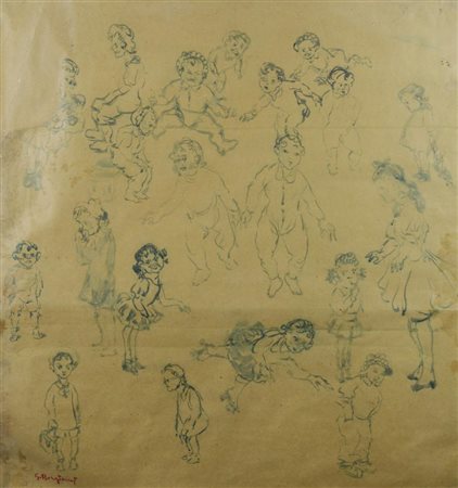 Guido Borgianni IL MONDO FELICE. SEI BAMBINI tecnica mista su carta, cm 80x75...