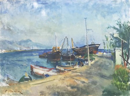 Giulio Bardini VEDUTA DI PORTO olio su tela, cm 60x80 firma