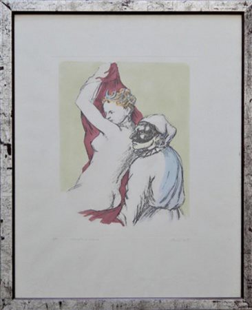 Domenico Purificato SENZA TITOLO acquatinta colorata a mano, cm 44x32 su...