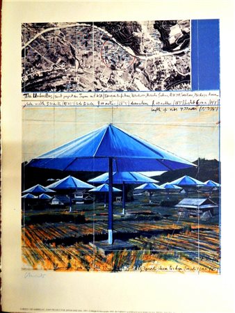 Christo THE UMBRELLAS Cromolitografia, cm 76,5x56,5 es.350 firma