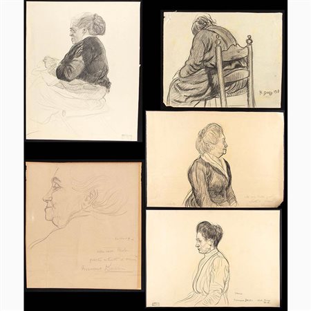 Cinque disegni con studio di Memè ed Elvira, 1919-1920