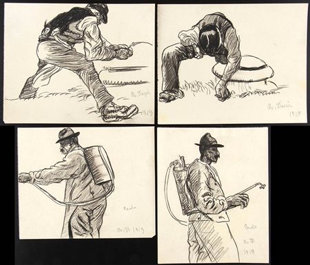 Quattro disegni con studio di Lavoratori dei campi, 1919
