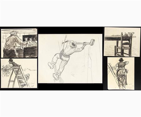 Quattro disegni con studio di Lavoratori dei campi, 1919