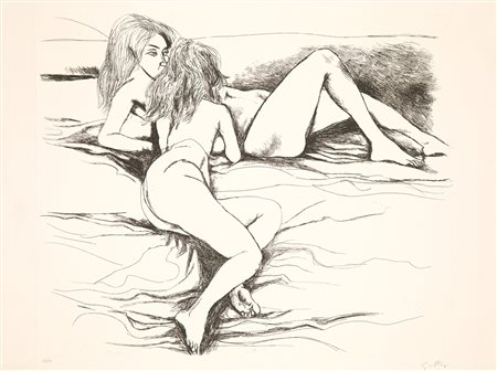 RENATO GUTTUSO (1911-1987) - Due donne distese su un letto, 1974