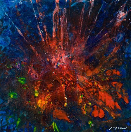 Luciano Papucci Fondale Tecnica mista su tavola, cm. 30x30 Firmato in basso a...