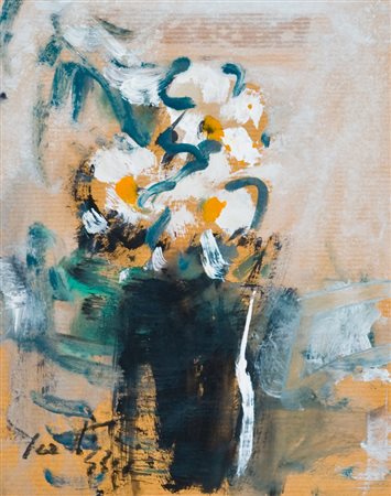 Sergio Scatizzi Vaso di fiori Tempera su carta, cm. 25,5x20 Firmato in basso...