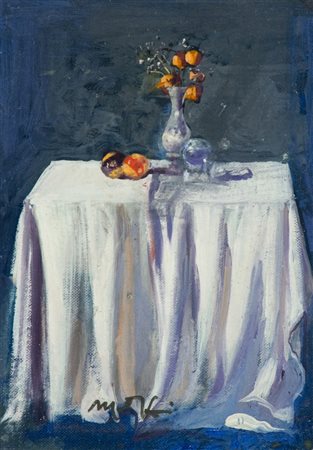 Mario Madiai Natura morta Olio su cartone telato, cm. 18x13 Firmato in basso...