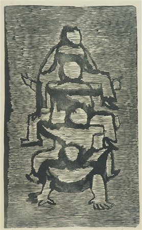 Mino Maccari Figure, 1954 Linoleografia di cm. 40x24, su carta di cm. 44x28,...