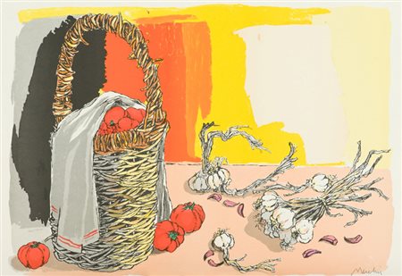 Renzo Meschis Pomodori e aglio Litografia su carta, cm. 50x70 Firmato in...
