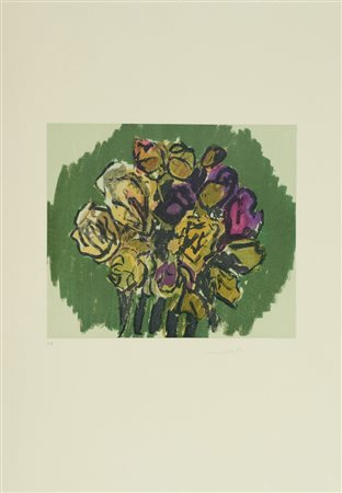 Ennio Morlotti Fiori Litografia su carta, cm. 70x50, es. P.A. Firmato in...