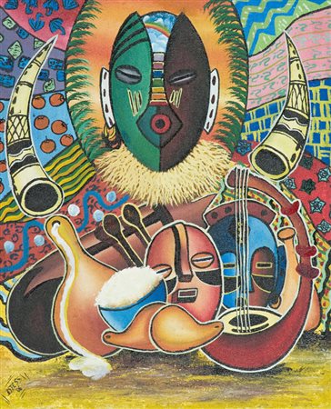 Brazzaville Djess La fete dans le mariage, 2006 Olio su tela, cm. 62x51 Firma...