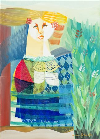 Vittorio Maria Di Carlo Sera d'estate Olio e collage su tela, cm. 70x50...