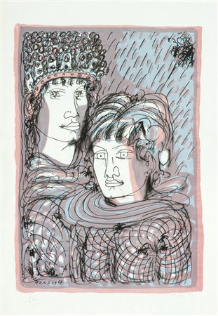 Tono Zancanaro Figure, 1968 Litografia su carta, cm. 70x50, es. 78/140 Firma...