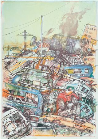 Pier Luigi Romani Sfasciacarrozze Litografia su carta, cm. 70x50, es. XIV/XX...