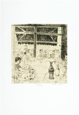 Walter Piacesi Studio al Caffè Biondi di Montecatini Terme, 1980 Acquaforte...