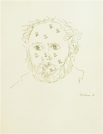 Remo Bianco Volto, 1971 China su carta, cm. 33x25 Firma e data in basso a...