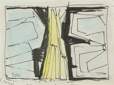 Gualtiero Nativi Studio, 1974 Acquerello e china su carta applicata su...