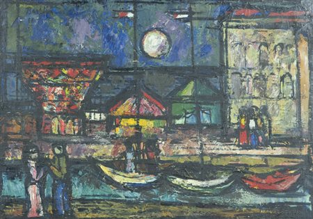 Oscar Barblan Luna park a Marina di Grosseto, 1961 Olio su tela, cm. 50x70...